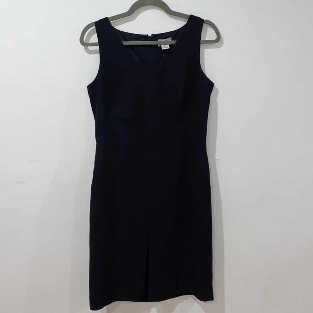 Black dress with small bottom slit in the front.